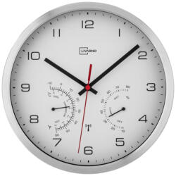 Livarno Home 4-LD7085-1 WH DCF Rádióvezérelt analóg, mechanikus falióra, páratartalom mérővel és hőmérővel, fehér - inox