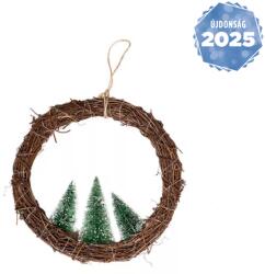 DekorTrend rattan ablakdísz fenyőfákkal, 30 cm, 30 LED, meleg fehér, elemes (KDA_010) - kontaktor