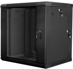 Lanberg 19" fali rack szekrény 15U/600X450 üvegajtó, lapraszerelt, fekete V2 - emag