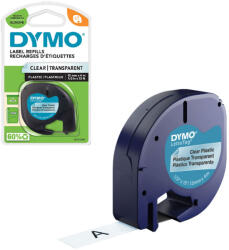DYMO Banda originala DYMO LetraTag din plastic transparent 12 mm, text negru, pentru organizare, recipiente si identificare S0721530 (12267)
