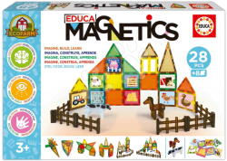 Educa Joc de construit magnetic Ferma ecologică Magnetics Eco Farm Educa 28 piese colorate cu 2 figurine ale animăluțelor (EDU20269) Jucarii de constructii magnetice