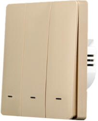 SmartWise B63 UNI Zigbee 3.0 + RF, 3 áramkörös, gombos villanykapcsoló, arany színű