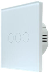 SmartWise T63 UNI Wi-Fi + eWeLink-Remote, 3 áramkörös, érintőkapcsoló, fehér üveg előlappal (T6 UNI 3-GANG Wi-Fi+eWeLink-Remote)