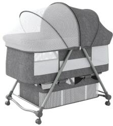  Macvi® összecsukható kiságy csecsemőknek, 3 billenőfokozat, rovarháló, tárolókosár, zárrendszer, hintafunkció, szürke színű
