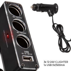 93916 Szivargyújtó elosztó, 3x12-24V, 1xUSB 5V/500mA (JAC43433, CC61495, CM58608) (4C93916)