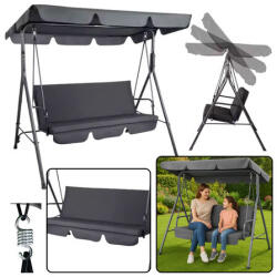 Háromszemélyes kerti hinta, hintapárnák, matrac, szürke 26563