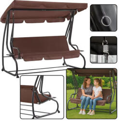  Négyszemélyes kerti hintaszék, tetővel, szabadon álló, barna színben - 26564