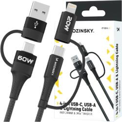 Wozinsky WNBAA 4w1 kábel, 2x USB-C, 1x USB-A, 1x Lightning, 60 W, 1 m, fekete