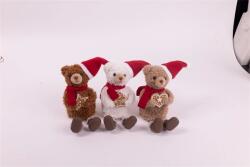 Iris textil medve ülő, mikulás sapkában, mézeskalács süteménnyel a kézben, 18 cm (061576)