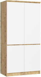 Sersimo 4 ajtós gardróbszekrény polcokkal és vállfával, laminált forgácslap, 90x51x180 cm, kézműves tölgy és fehér