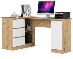  Ergonomikus sarokasztal B20 155 cm bal - kézműves fehér tölgy - 3 fiók