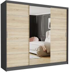  Gardróbszekrény Norvio I. 250x218x60 cm, Fekete - Sonoma