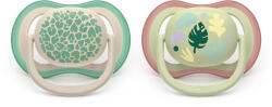 Philips Залъгалки Philips Avent - Ultra Air, Неутрални с декорация Листа с кутия за стерилизиране, 6-18 m, 2 броя (00A.0651.001)