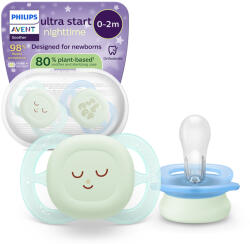 Philips Залъгалки Philips Avent - Ultra Start Night, Sleep с кутия за стерилизиране, 0-2 m, 2 броя (00A.0636.001)