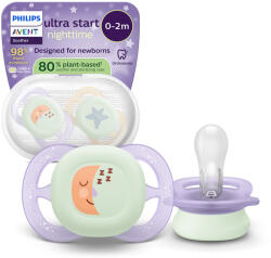 Philips Залъгалки Philips Avent - Ultra Start Night, за момиче, луна и звезда с кутия за стерилизиране, 0-2 m, 2 броя (00A.0635.001)