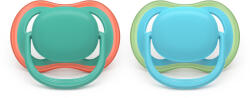 Philips Залъгалки Philips Avent - Ultra Air, Зелено & Синьо с кутия за стерилизиране, 6-18 m, 2 броя (00A.0647.001)