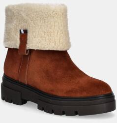 Tommy Hilfiger velúr bokacsizma FAUX FUR SUEDE ROLL-DOWN BOOT barna, téliesített, lapos talpú, FW0FW08158 - barna Női 40