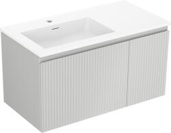 Mexen Rivel dulap baie 90 cm cu lavoar Otis stânga, 1S, 1D, canelat, gri mat/alb mat - 91A23-09047-3-BBFF62-W18L01 (91A23-09047-3-BBFF62-W18L01)
