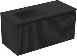 Mexen Rivel dulap de baie 100 cm cu chiuvetă Vela pe stânga, 1 sertar, 1 ușă, canelată, negru mat (91A23-10047-3-BBFF71-W23L71)