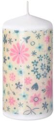  Hengeres gyertya 60x120 mm Kékes-rózsaszín virágok