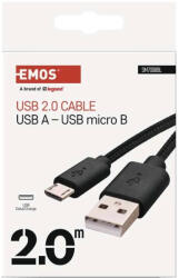 EMOS Töltő- és adatkábel USB-A 2.0 / micro USB-B 2.0, 2 m, fekete SM7008BL (EMOS-SM7008BL)