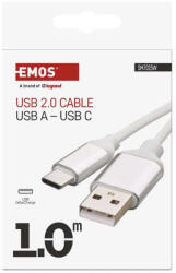 EMOS Töltő- és adatkábel USB-A 2.0 / USB-C 2.0, 1 m, fehér (SM7025W)