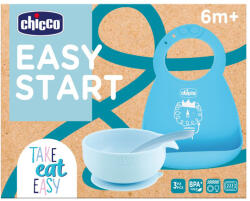 Chicco Easy Start 3 részes szilikon étkészlet kezdő szett 6hó+, kék