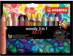 STABILO Színes ceruza készlet, kerek, vastag, STABILO "Woody ARTY 3 in 1", 10 különböző szín (880/10-1-20) - mystock