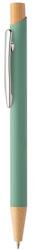  Golyóstoll újrahasznosított alumínium, gumírozott felülettel, bambusz nyomógombos, ezüst klipsz, pasztell zöld 1x138 mm