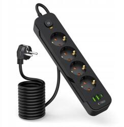 Tech-Protect Hosszabbító Kábel Power Socket PCL4X3 2xUSB/1xUSB-C 200M Black (PCL4X3)