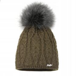 Majka Olívazöld Női Sapka Pomponnal Téli Őszi Gyönyörű Szövésű Majka