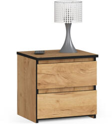 Brius Noptiera pal 2 sertare glisiere metalice compacta, 40x35x40 cm, design natural, stejar craft (AK-52852877)