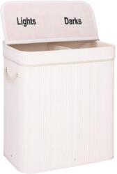 Brius Cos de rufe din bambus cu capac, 2 compartimente, sac detasabil, volum 100L, 54x35x60cm, alb (HA-0160)