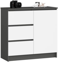 Brius Comoda JERRY cu 3 sertare si dulap cu rafturi, PAL laminat, 80x35x77 cm, gri grafit si alb (AK-38160972) Comoda