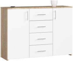 Brius Comoda 4 sertare 2 usi pal laminat depozitare, 110x35x80 cm, design modern, stejar sonoma alb (AK-38160880-2/2) Comoda