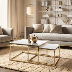  Dohányzóasztal szett fehér márvány/arany színben. TENOR (ME-ME-TENOR-B-PL-ZL-L)