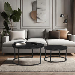  Dohányzóasztal szett fekete márvány színben. MAURO MAX (ME-ME-MAXMAURO-CZM-CZ-L)