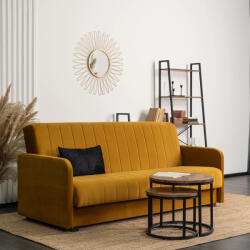  2 db kihúzható kanapé szett mustárszínű velúr kárpitozással - PORTO (ME-PPHUE-PIEER-KRONOS1-Z2-WER)