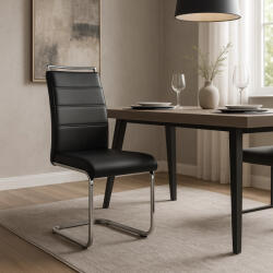 Szánkótalpas Étkezőszék Fekete Eco-bőr Kárpittal. LOCA 2 (ME-ME-LOCA-CZ-CH-E-K)