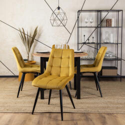 Étkezőgarnitúra 4 db. Mustár Bársony Rio székkel. Bővíthető asztal HARRY 102-142 cm (ME-HARRY-DC-CZ-S-RIO-CU-V-Z4-K)