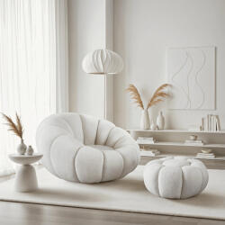  Designer Fotel Lábtartóval Krém Bouclé Szövettel. PETTIT (ME-ME-PETTIT-KR-TB-FW)