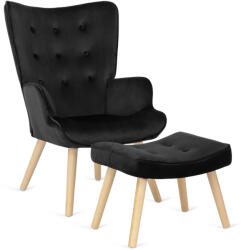  Füles Fotel Lábtartóval Fekete Bársony Kárpittal. LOZANO 2 (ME-ME-LOZANO-CZ-DK-V-FW)