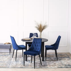 Étkezőgarnitúra 4 db. Sötétkék CORK bársony székkel. Asztal HARRY 102-142 cm (ME-HARRY-CZ-S-CORK-GR-V-Z4-K)