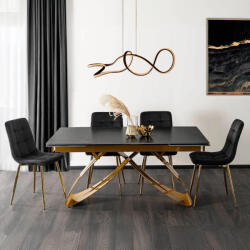  Fekete Márványhatású Bővíthető Kerámia Asztal Arany Lábbal. LUIGI 160-240 cm (ME-ME-LUIGI-CZ-ZL-S160-240)