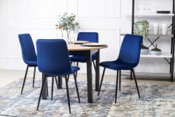Étkezőgarnitúra 4 db. Sötétkék Bársony Ibis székkel. Bővíthető asztal HARRY 102-142 cm (ME-HARRY-DR-CZ-S-IBIS-GR-V-Z4-K)