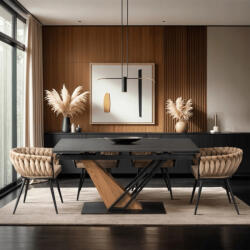  Fekete Márvány/Dió Színű Bővíthető Étkezőasztal. REX 160-220 cm (ME-ME-REX-CZ-S)