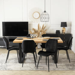  Étkezőgarnitúra 6 db. Fekete Bársony Irys székkel. Bővíthető asztal EDWIN 160-260 cm (ME-EDWIN-DZ-S-IRYS-CZ-V-Z6-K)