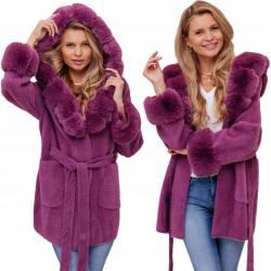 Soprato Bella Puha Kabát Alpaka Kapucnis Pánttal, Alpaka Szőrmével (097 wrzosowy)