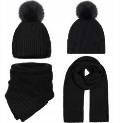 Majka Sapka Sál Szett Női Pompon Fekete 2m Téli Meleg Téli (D32-132-UNI)