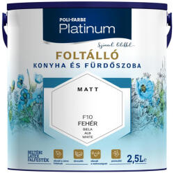 POLI-FARBE Platinum Foltálló Konyhai és Fürdőszoba Beltéri Falfesték Fehér 2, 5 liter 118463 (118463)